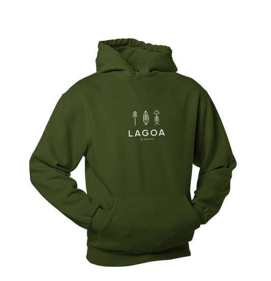 Hoodie Três ícones (Pinheiro, Prancha e Peixe)